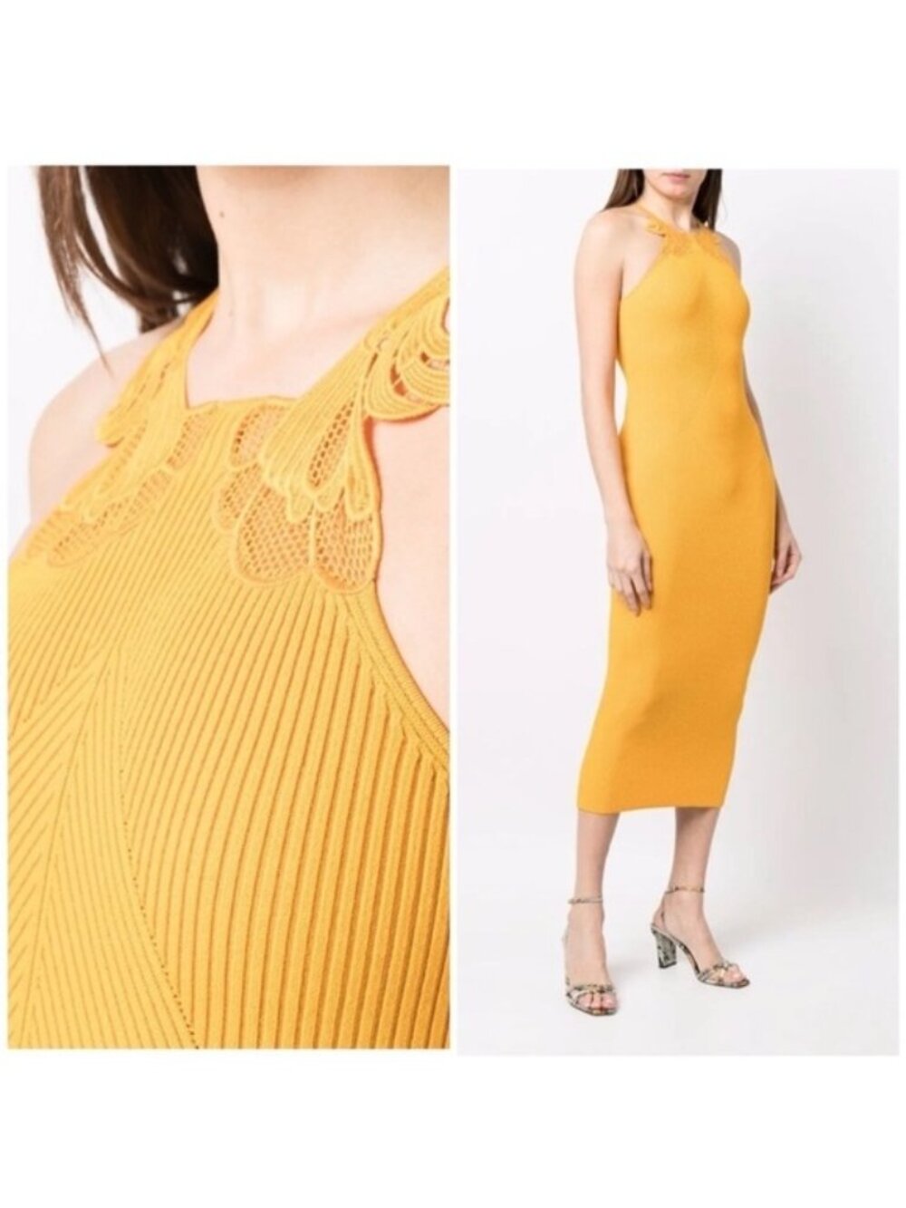 Sleeveless Ribbed Midi Dress in Mustard Yellow